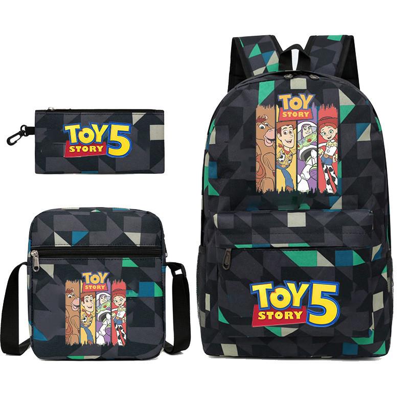 Toy Story Cartoon Print Oxford Canvas Backpack With Zipper Closure For Casual Travel Teens