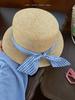 DIY bow flat top sunscreen straw hat women's retro pearl design vacation seaside beach sunshade summer