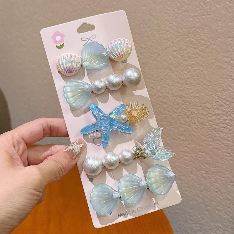 5Pcs Girls Cute Mermaid Ocean Hair Clips Starfish Shell Design Non Slip Grip For Daily Wear Birthday Parties Beach Trips