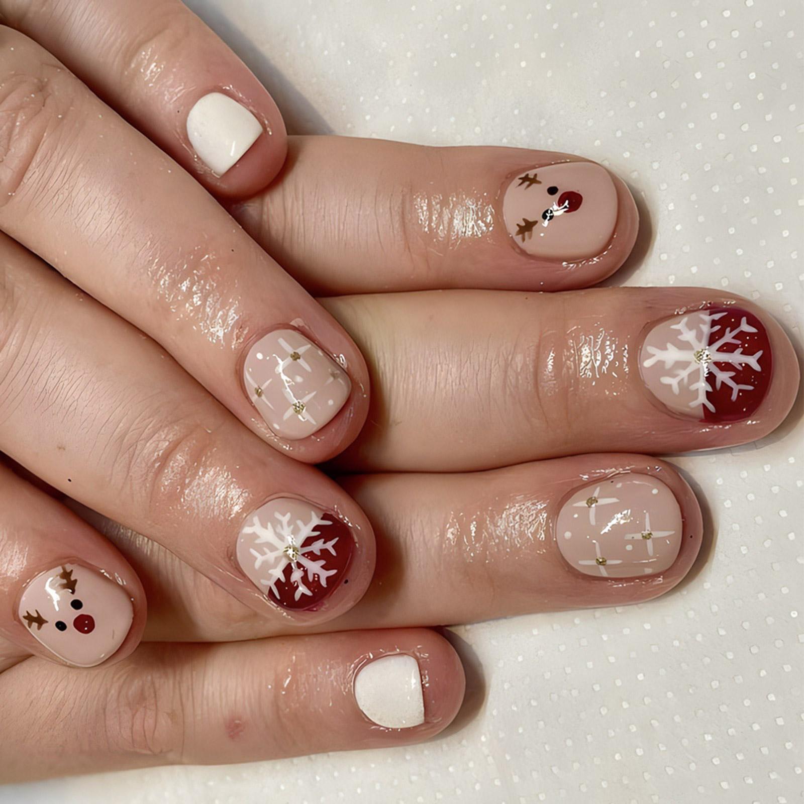 

24 шт. рождественские накладные ногти короткие накладные ногти милые лоси полное покрытие накладные ногти снежинки накладные ногти для женщин