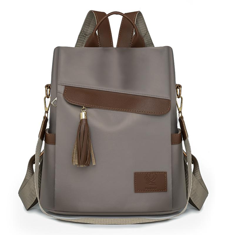 

Рюкзак с цветными блоками и кисточками, женский легкий рюкзак с защитой от кражи, дорожная школьная сумка хаки