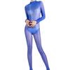 Sexy Women Cosplay Maid Tights 5D Oil Glossy Elastic Bodysuit Sheer See Through One-Piece Thong Nine Sleeve High Neck Leotard