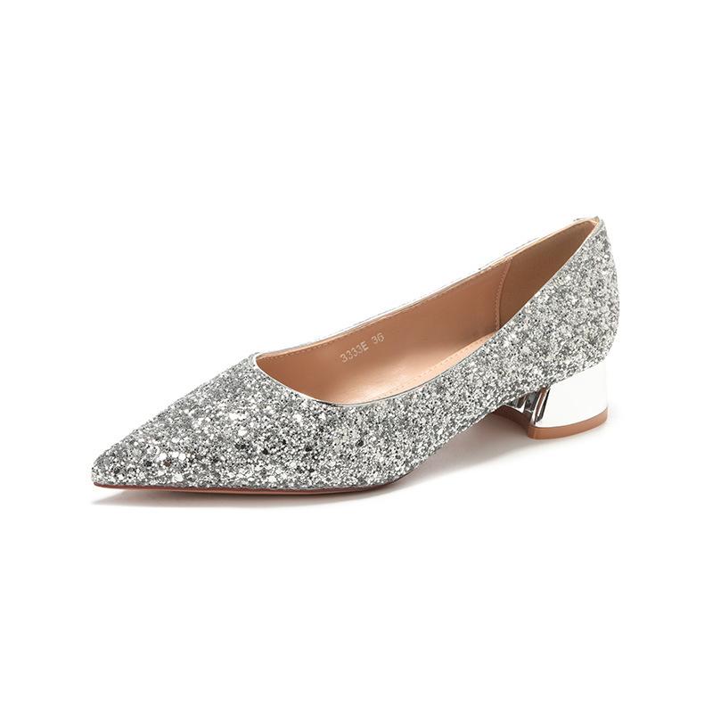 Low Heel Shiny Glitter Pointed Women's Shoes Red High Heels Comfortable Wedding Shoes Banquet Shoes Bridesmaid Shoes