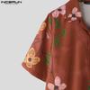 INCERUN Oversized Men Lapel Neck Short Sleeve Floral Print Casual Loose Shirts