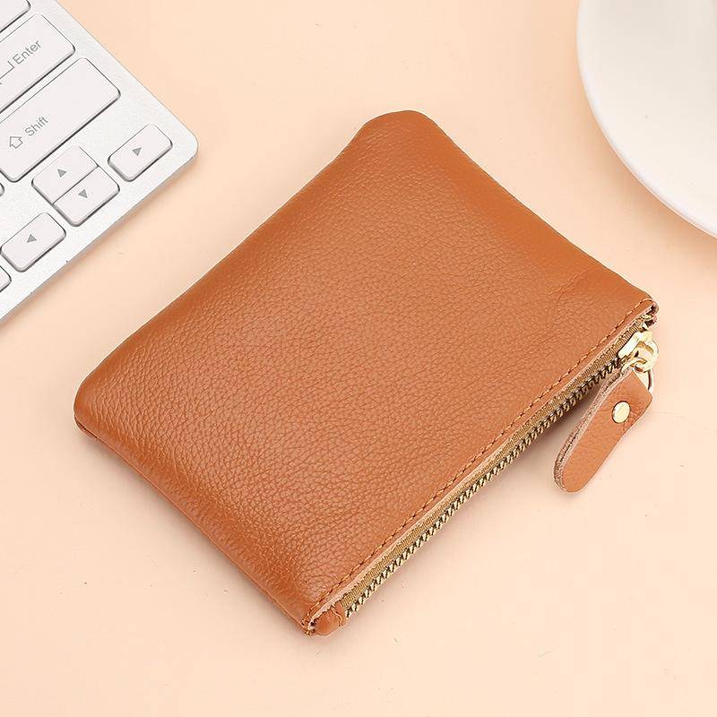 Leather Change Bag, Men's and Women's Card Bag, Soft Leather Mini Coin Bag, Key Storage Bag, First Layer Cowhide Zipper, Small Wallet.