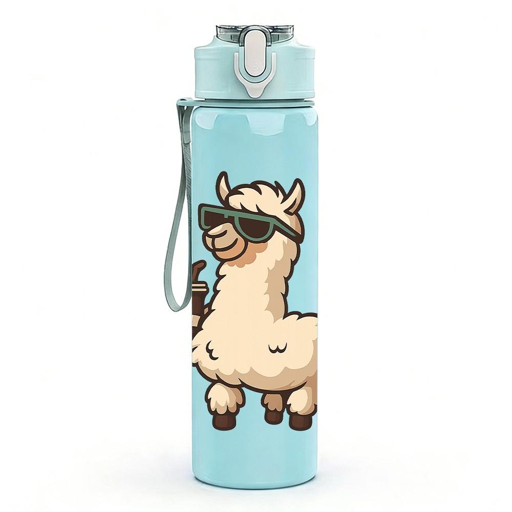 1PC Cool Sunglasses Llama Cartoon 750ml Color Plastic Sports Water Bottle Leakproof Flip Straw Lid Suitable for Sports Office Home Use