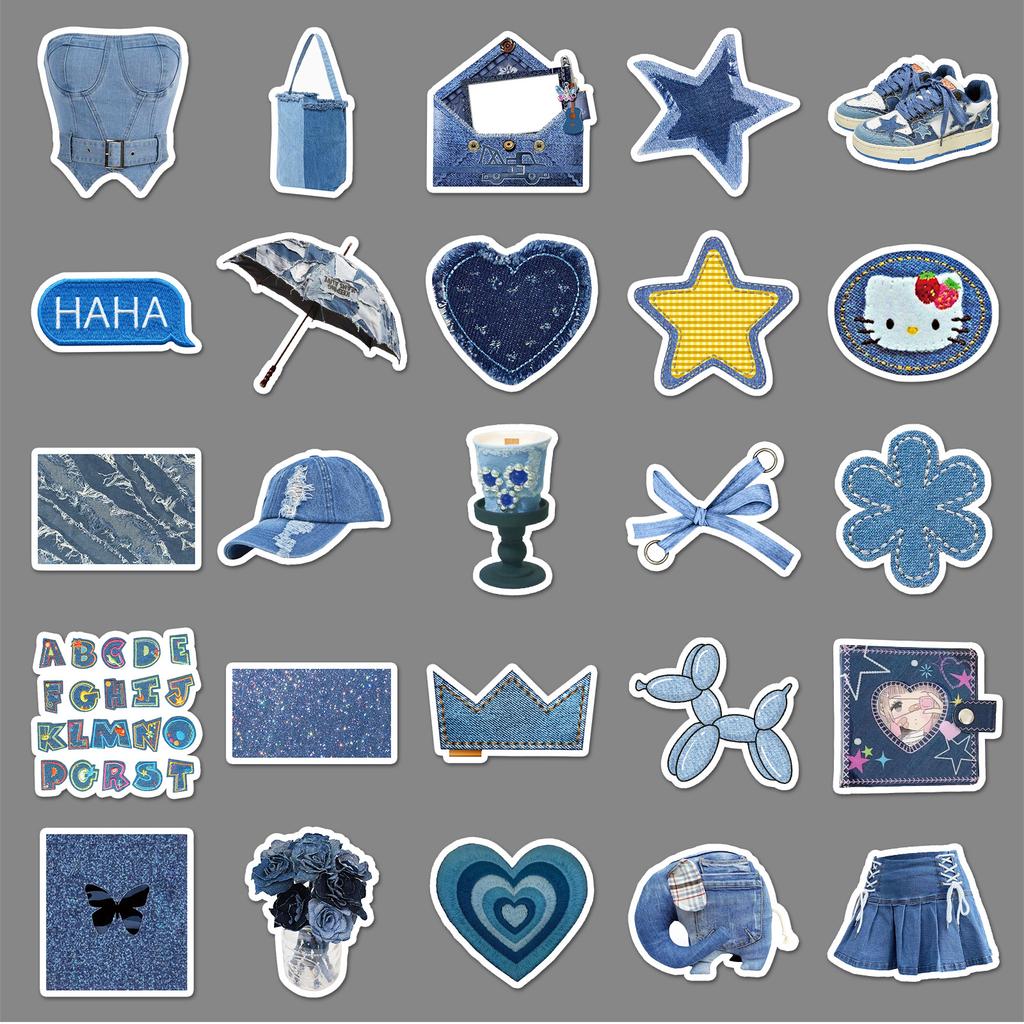 50 Denim Ins Style Graffiti Stickers Small Fresh Girl Heart Decoration Mobile Phone Case Computer Tablet Stickers