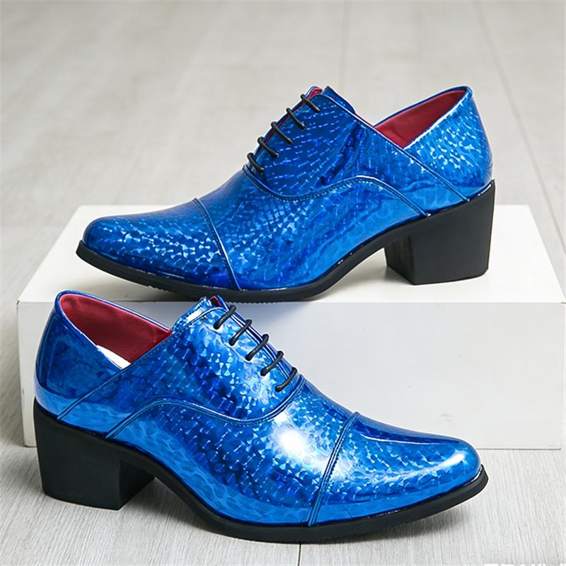 British Designer Trend New Men's Pointed Gold Silver Blue Leather Elevator Shoes for Men Luxury Wedding Prom Homecoming Footwear