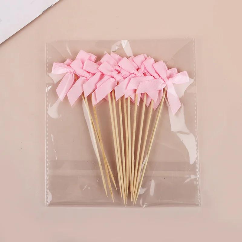 Pink Bow Cupcake Toppers Kids Girls Birthday Party Cake Topper Decoration Baby Shower Wedding Bachelorette Party Suppliesa