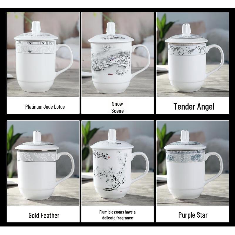 HANDUNYOU Glasbecher im Stil von weißem Porzellan mit Pfirsichblüte - 400ml