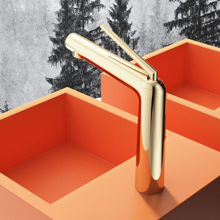Brushed Gold All-Copper Faucet for Bathroom Sink with Hot and Cold Water