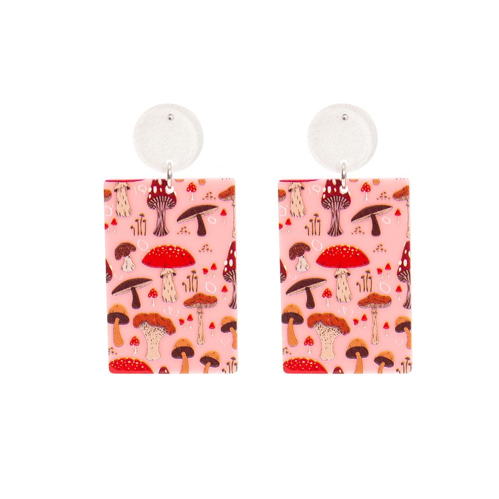 Trendy Pink Geometric 3D Mushroom Earrings - Cute Acrylic Accessories