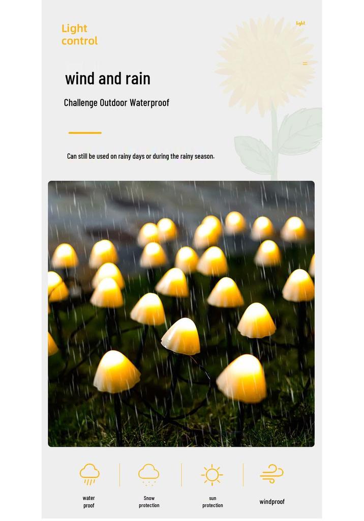 Solar LED Mushroom String Lights with Remote for Outdoors