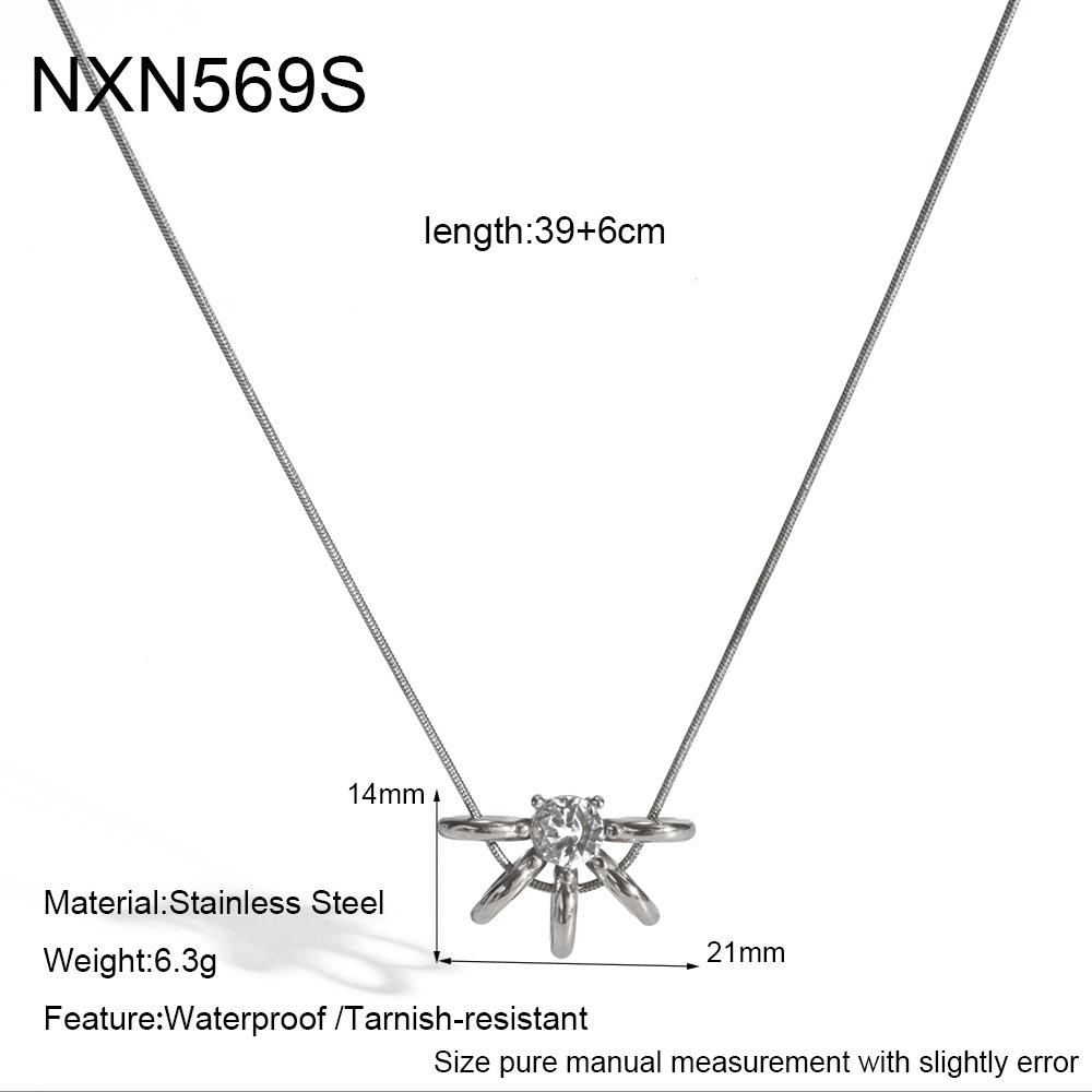 Ins Classic Style Inlaid Round Zircon Hollow Petal Pendant Necklace Women's Plated 18k Gold Stainless Steel Jewelry
