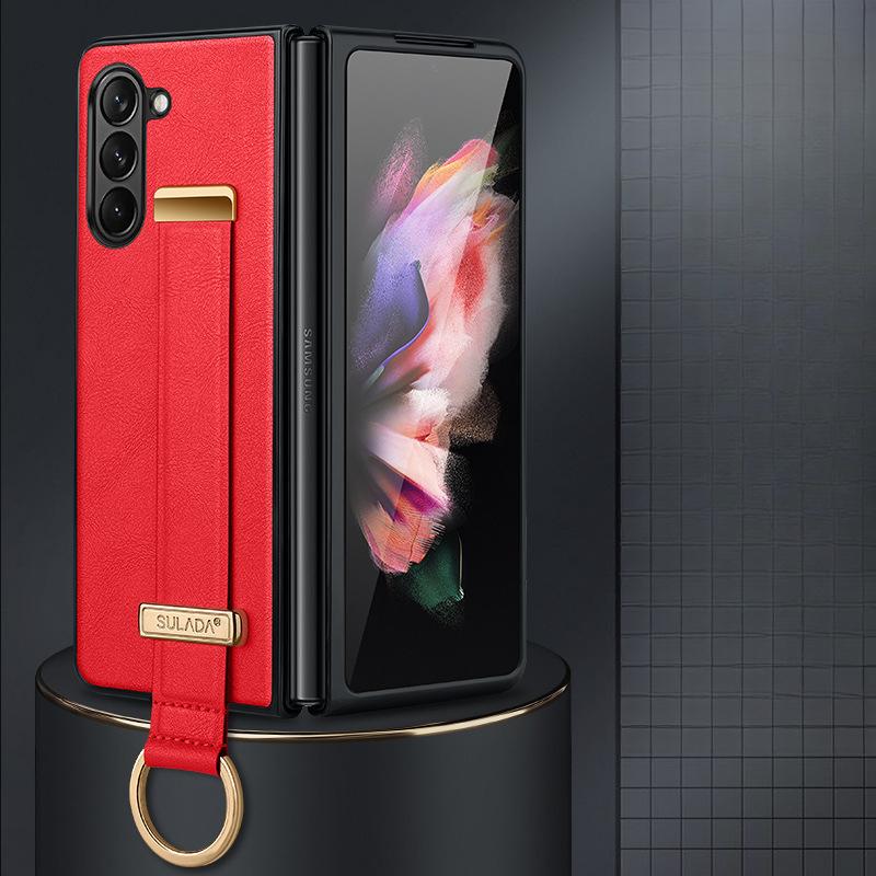 Suitable for Samsung Zfold6 Mobile Phone Case Wristband Bracket Ring Samsung Anti-fall W23 Folding 5th Generation 4 Men's Leather Case