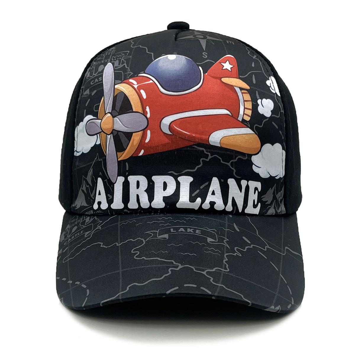 

Airplane cartoon peripheral printing helicopter children s baseball cap wide brim spring summer cartoon sun hat 51-54CM чёрный