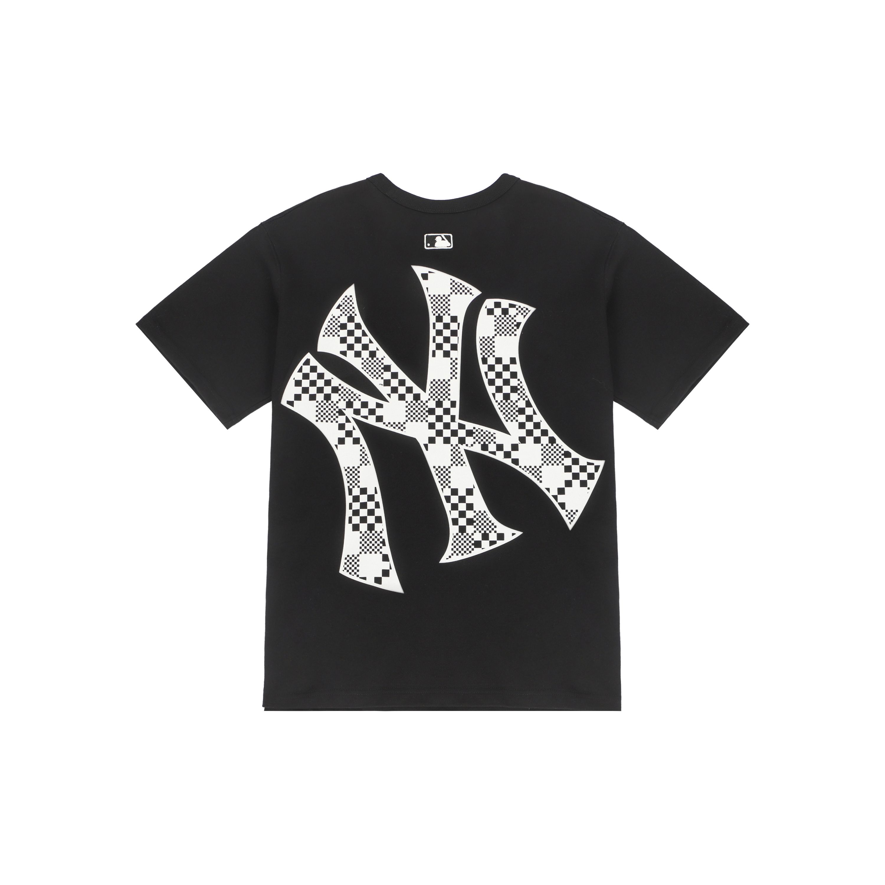 MLB New York Yankees kariertes Rückenlogo Rundhals Kurzarm T-Shirt Unisex Oberteile Schwarz 3ATSM8023-50BKS XL black
