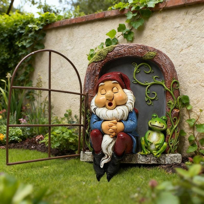 Schlafender Zwerg und Frosch Wandhänger, Kreative kleine Außen-Gartenstatuen, Baumhänger, Hängende Harzornamente