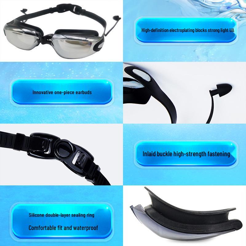 High-Definition Electroplated Silicone Adult Racing Goggles - Professional Anti-Fog Waterproof Swim Goggles