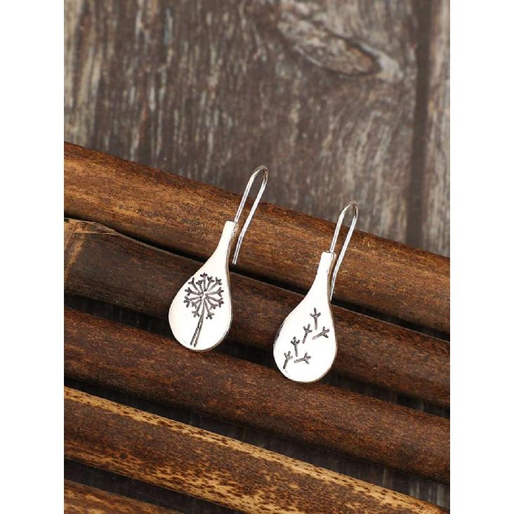 1 Pair Vintage Asymmetric Carved Dandelion Flower Minimalist Artistic Earrings