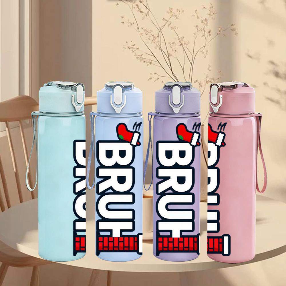 1PC Bruh Red Bold Letter Mark 750ml Color Plastic Water Bottle Leakproof Flip Straw Lid For Sports Office Home Use