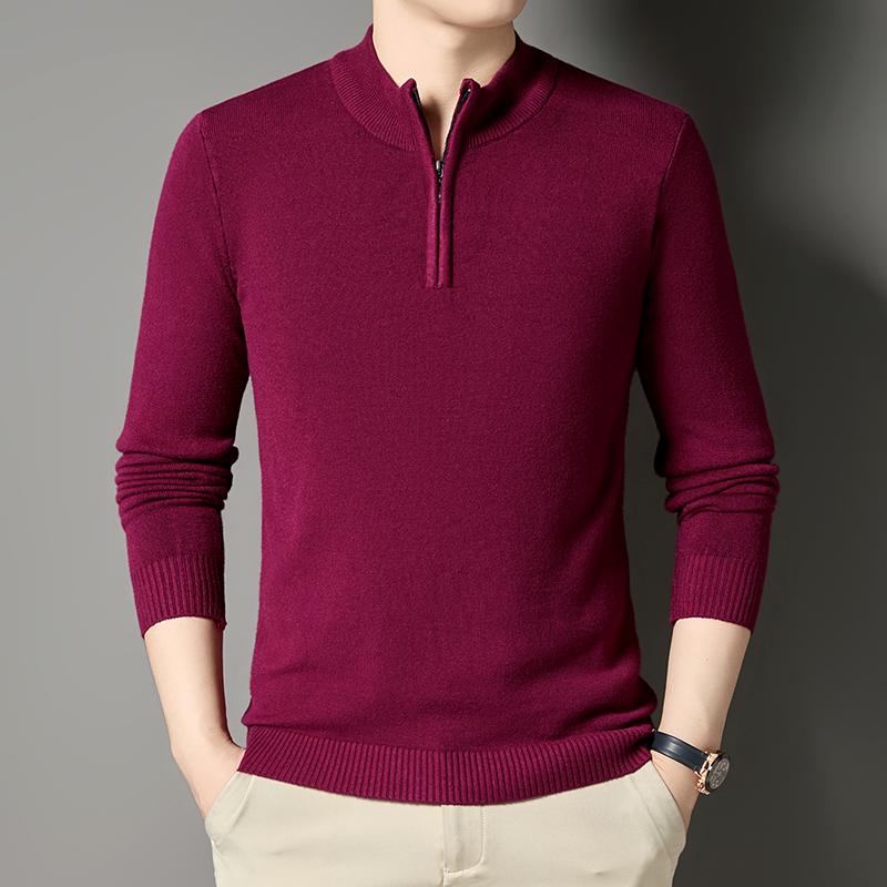 Frühling und Herbst Neuer Strickpullover für Herren, Langarmpullover für lässige Herren, Pullover mit Kragen und Reißverschluss für Herren