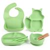 Silicone Baby Bowl & Spoon Set with Wooden Handle and Suction Cup