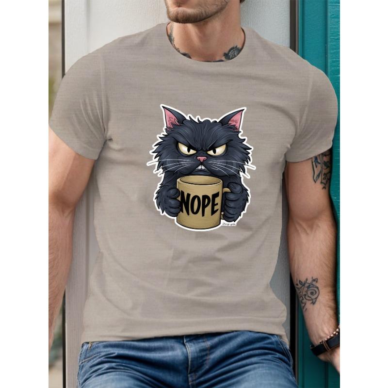 Summer Causal Men's Short Sleeve T-shirts Breathable Black Cat Graphic Printed T-shirt For Men Simple Designed Men's Clothing