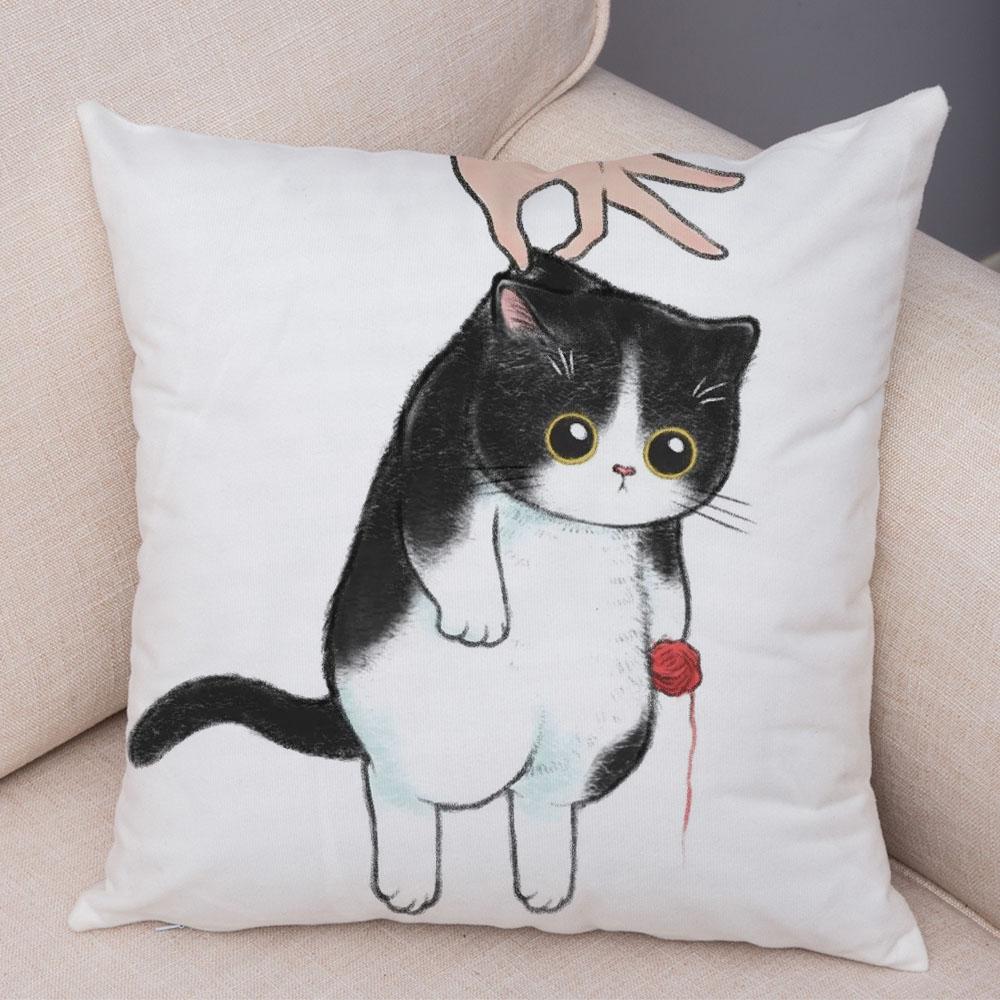 Cute Cartoon Cat Cushion Cover Decor Funny Lovely Pet Animal Print Pillowcase for Sofa Home Car Soft Plush Pillow Case xcm