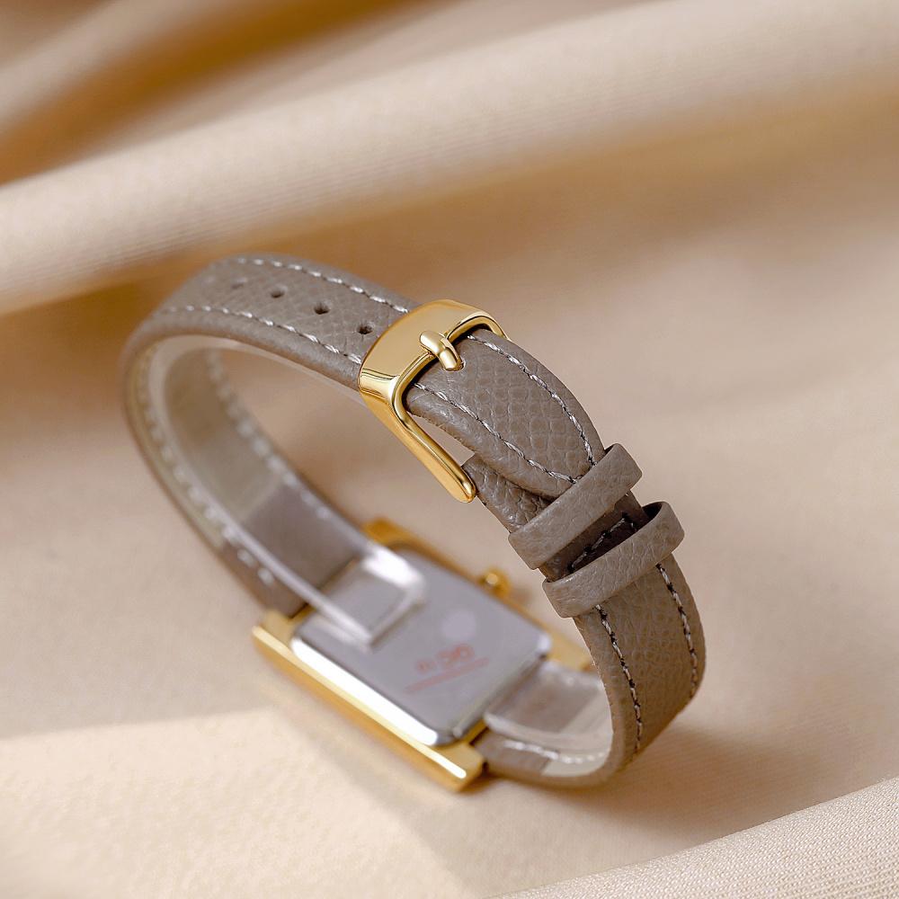 Retro Square Roman Numeral Leather Watch for Women Ultra Thin Minimal Ladies Quartz Dress Wristwatch