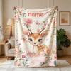 1pc Customizable Name Watercolor Floral Fawn Butterfly Gentle Pink-Toned Themed Flannel Blanket - Large Size, Soft, Lightweight, and Warm, Suitable Fo