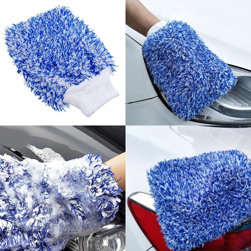Double-sided Thickened Microfiber Car Washing Gloves Manual Cleaning Tool Maintenance Care Absorbent Gloves Mitt Car