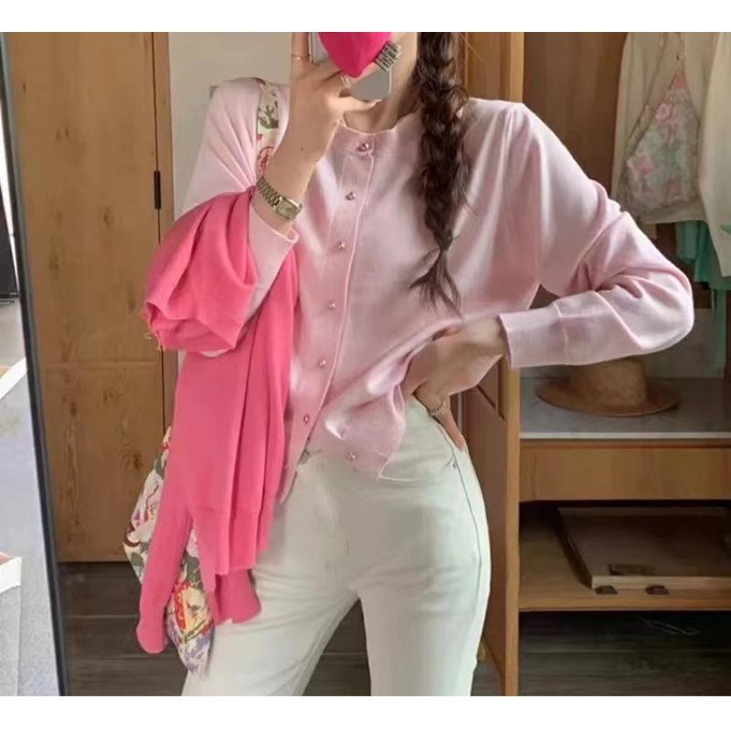 Spring and autumn new top jacket age-reducing candy-colored sweater long-sleeved crew neck women's knitted cardigan