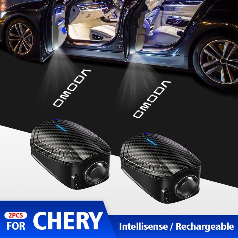 For Chery Omoda C5 5 FX 2023 2024 2pcs USB Rechargeable TREM2 GR Sport Logo Car Door HD LED Lamps Projector Courtesy Welcome Lights