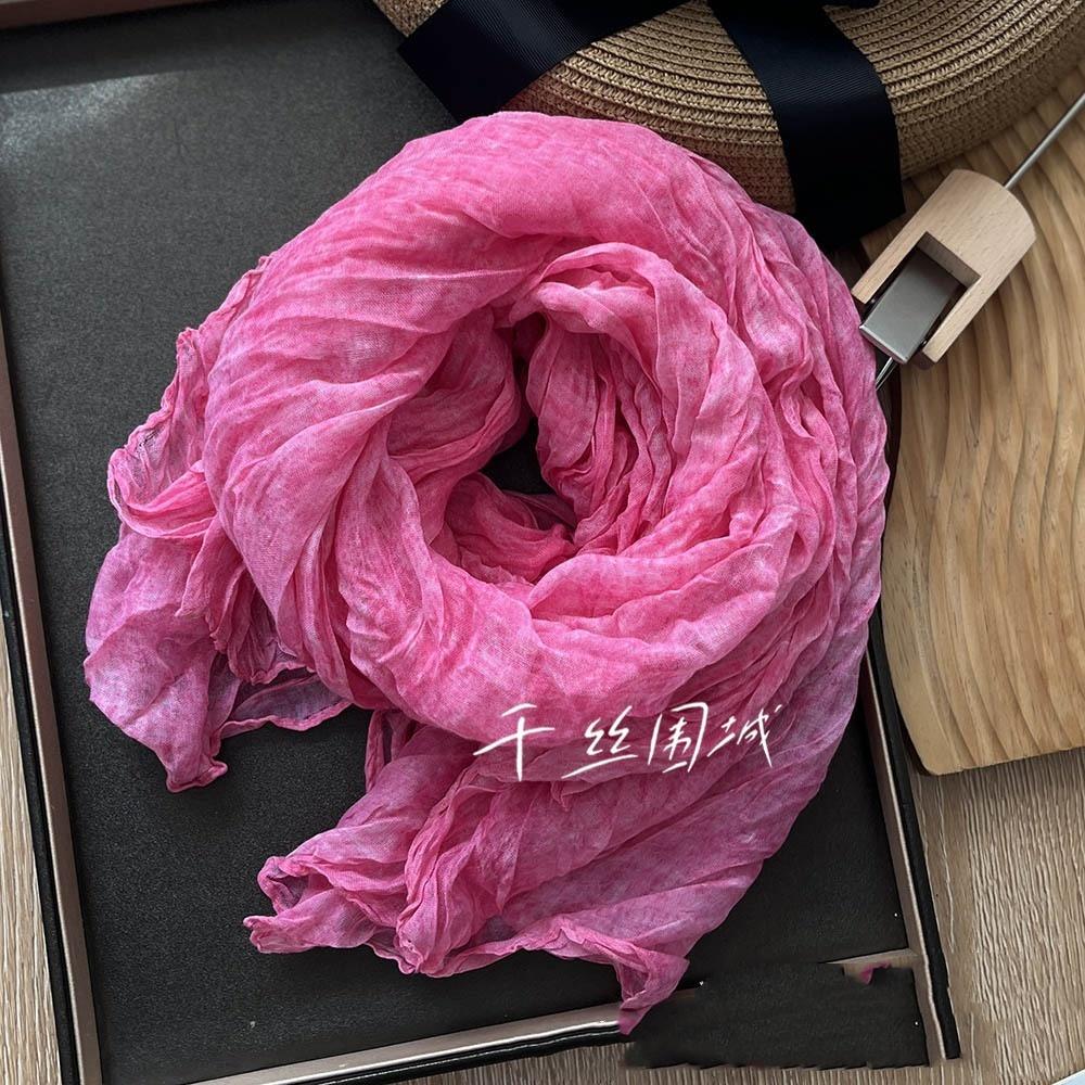 Vreovor Tie Dye Scarf Retro Autumn And Winter New Style Pleated Coffee Thin Long Strip Shawl Men And Women Warm Silk