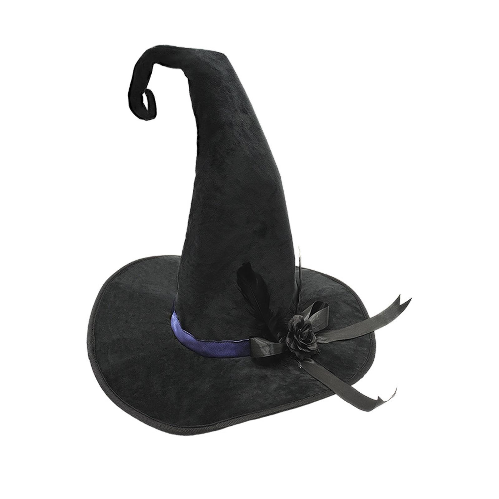 

Halloween Witch Hat With Wide Black Flower Feather Velvet Halloween Costume Accessories For Women One Size чёрный