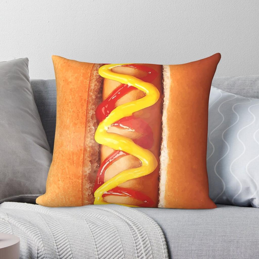 Funny Hot Dog Square Pillowcase Polyester Linen Velvet Printed Zip Decorative Throw Pillow Case Sofa Cushion Cover