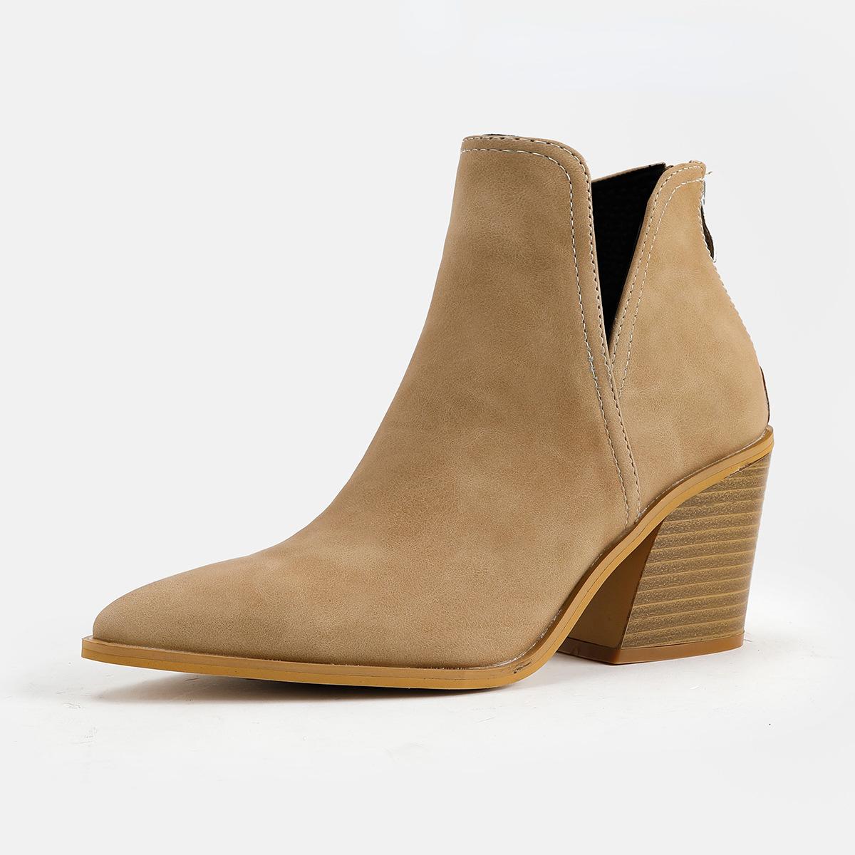 

Модные женские ботильоны 2025 Модные ботинки Женские Осенне-зимние Остроносые На высоком каблуке Молния Леопардовая зернистая обувь Женская Botas Mujer 36 абрикосовый