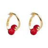 Silver needle red temperament design earrings, simple Ankola red ball stud earrings.