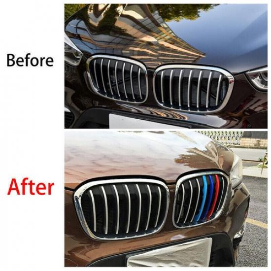 For BMW X1 2016- 3-Color Car Front Center Mesh Grille Grill Strip Cover Trim