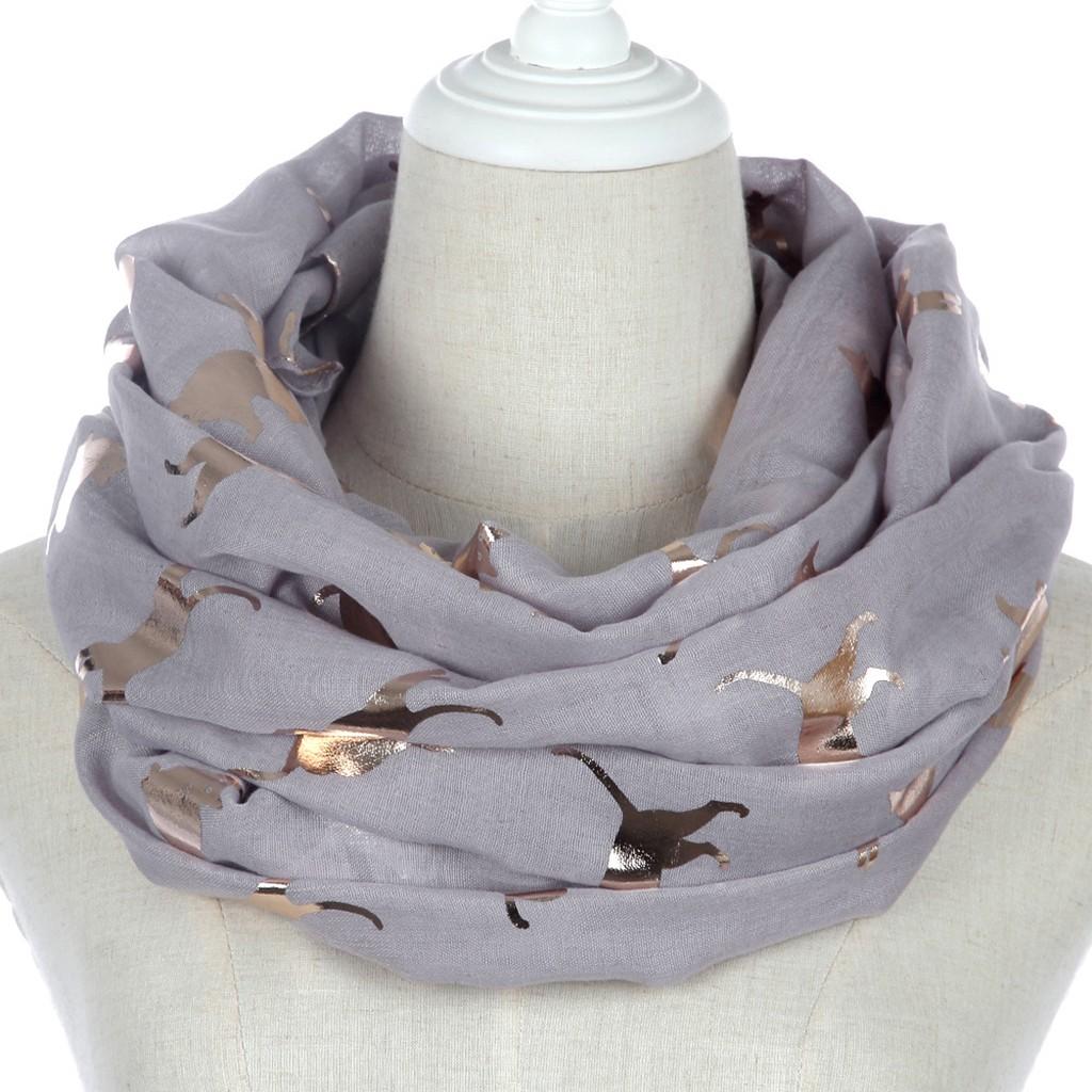 Women Fashion Cat Foil Printed Scarf Wrap Silk Shawl Travel Scarves