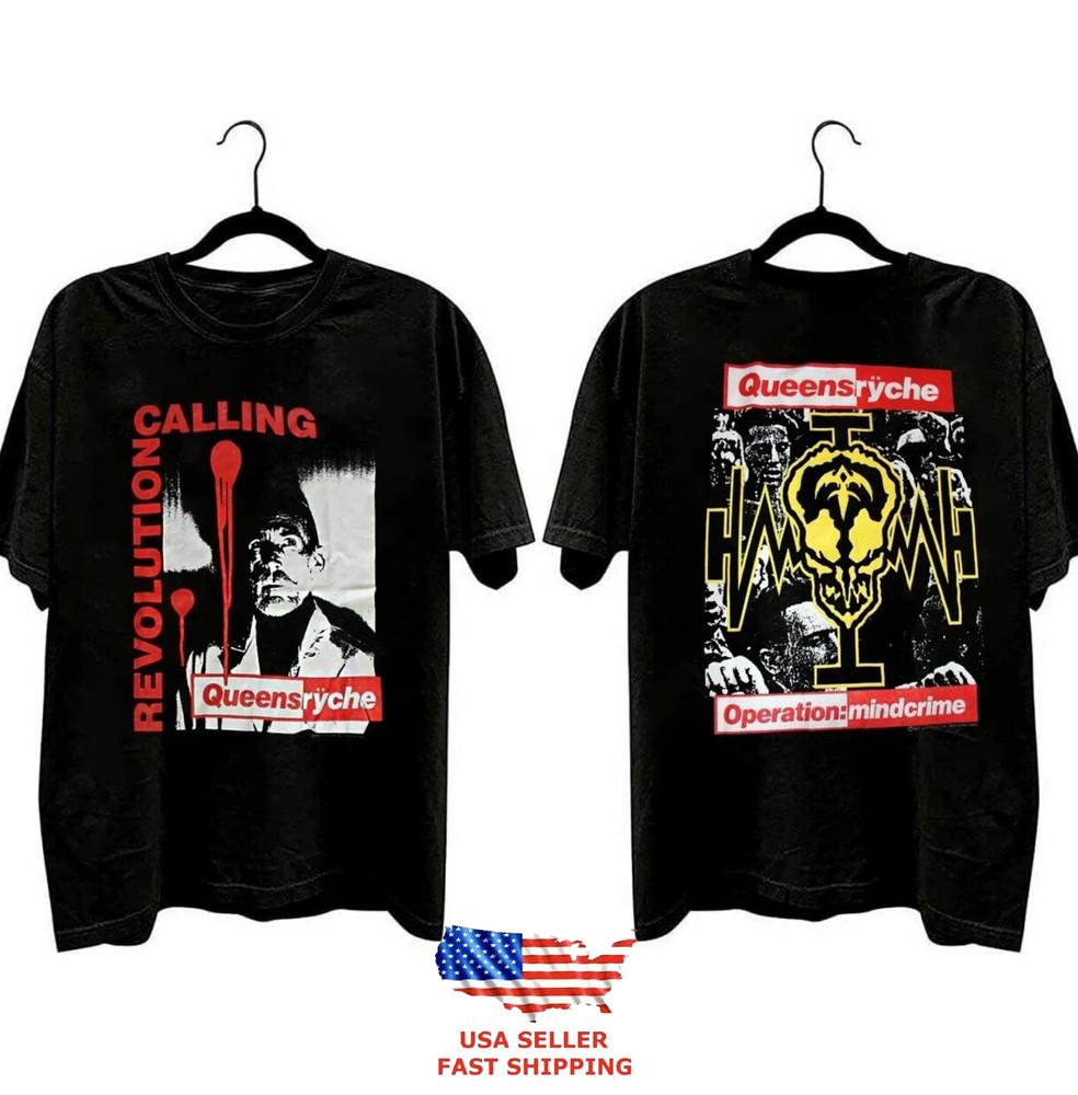 Vintage 80s Deadstock Queensryche Revolution Calling T Shirt 2 Side Black Unisex T-Shirt M