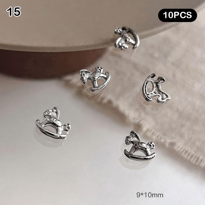 

10Pcs Cartoon Horse Alloy Zodiac Horse Nail Rhinestones Nail Art Charms Diy Nail Decoration Manicure Accessories 15
