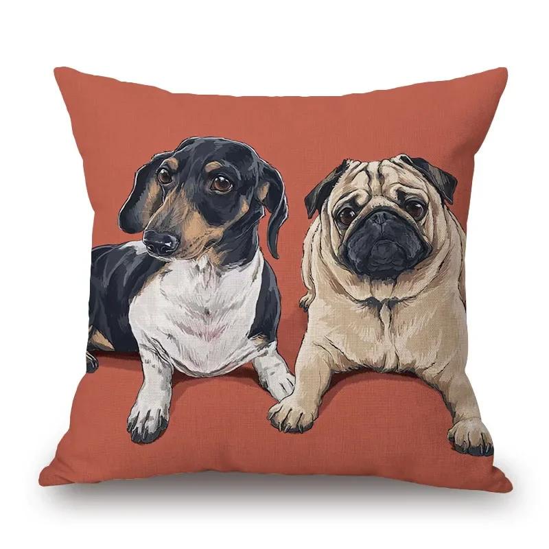 

Jack Russell Pug Charles Spaniel Dog Animals Hand Painting Cushion Covers Decorative Pillows For Sofa 30x30cm бежевый
