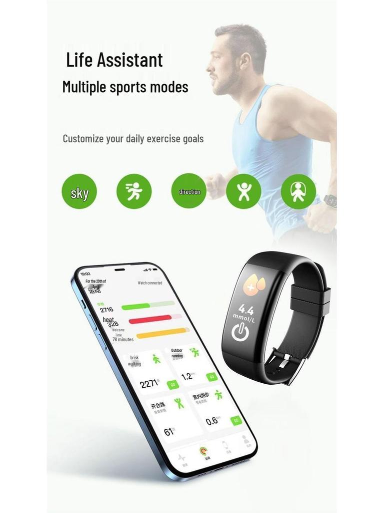 Huaqiangbei Smartwatch: Black Tech Bluetooth Sports Bracelet with Color Screen & Heart Rate Monitor for Students, Men & Women