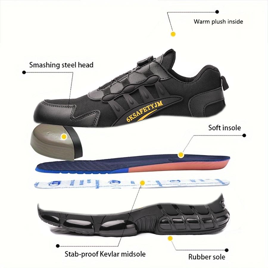 Rotating Button Safety Shoes Men Steel Toe Protection Boots Breathable Lightweight Men Construction Safety Work Shoes Sneakers