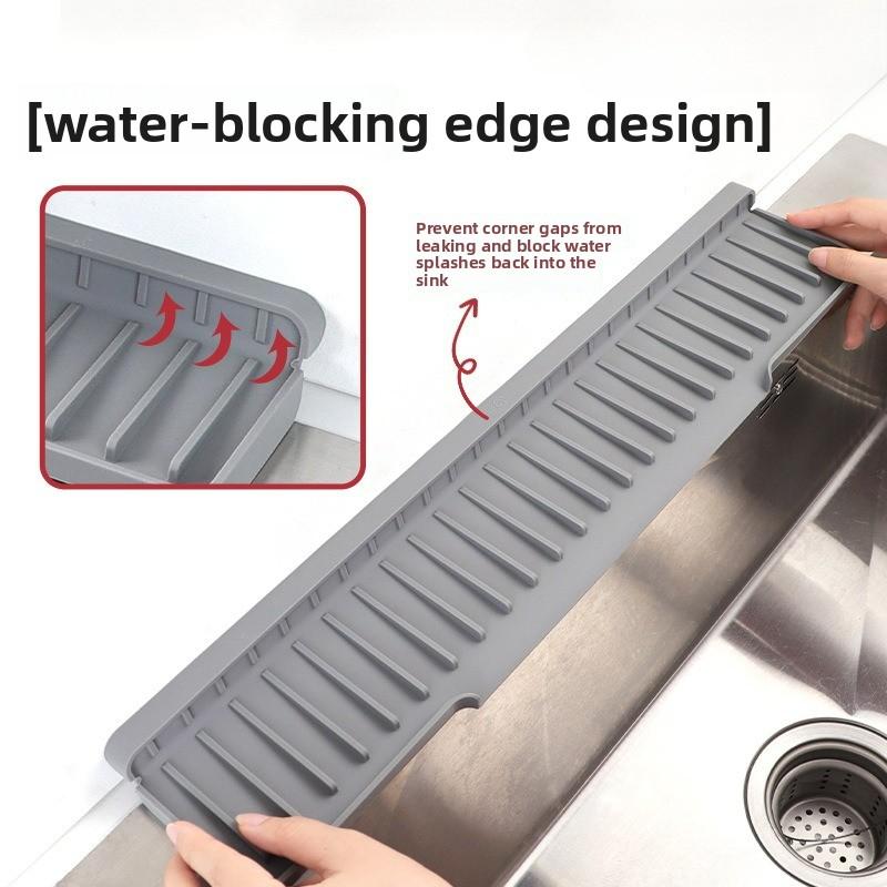 Silicone faucet splash-proof drain mat, slope diversion folded edge water retaining, kitchen sink narrow edge water-proof mat