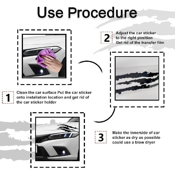 2PCS Car Stickers Reflective Monster Claw Scratch Marks Light Bumper Sticker Waterproof, Claw Marks Decal Reflective Sticker for Car Headlamp,