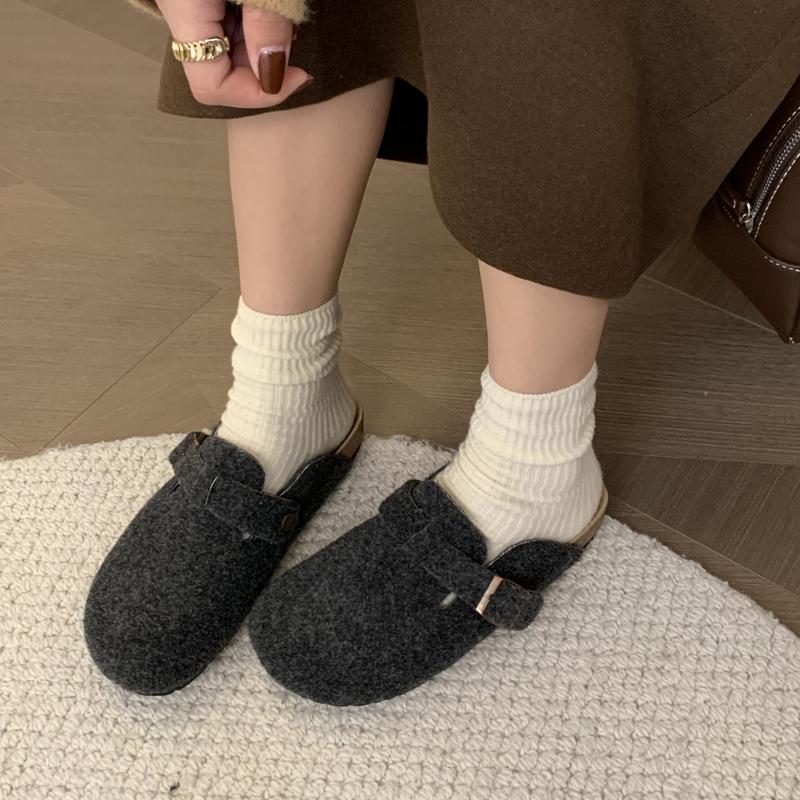 Fashion Woman's Fleece Felt Mule Clogs Closed Toe Real Soft Cork Footbed Slide Slippers Ladies Winter Warm Plush Birken Sandals