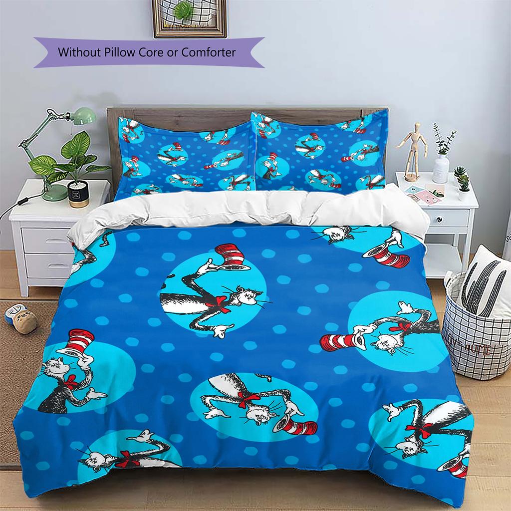 The Cat In the Hat Pattern Bedding Home Decoration Birthday Gift (1 * Duvet Cover + 2 * Pillowcase, Without Core)